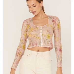 We The Free Free People Angelina Floral Crop Top Size Large Crinkle Print
